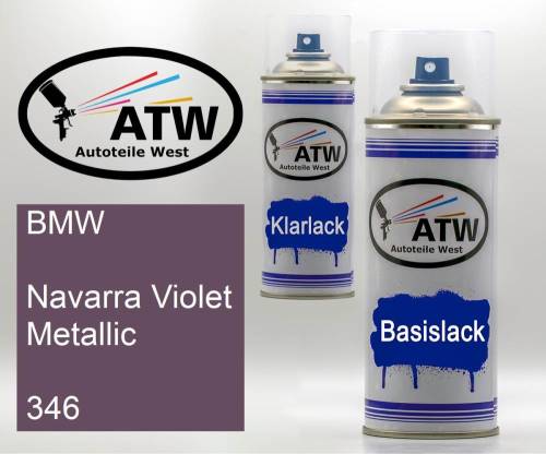 BMW, Navarra Violet Metallic, 346: 400ml Sprühdose + 400ml Klarlack - Set, von ATW Autoteile West.